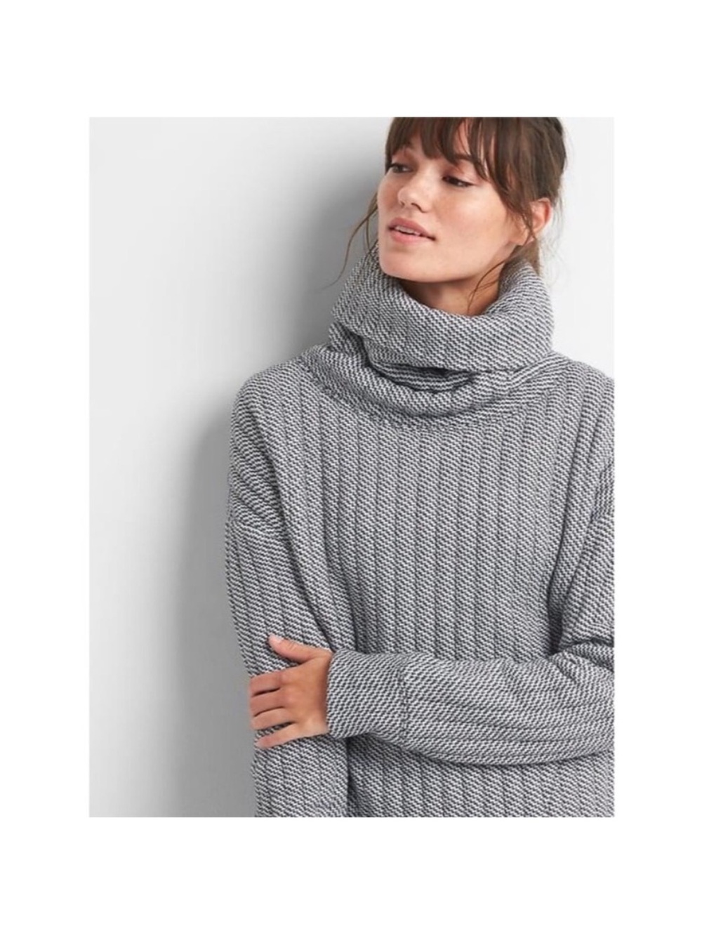 GAP Gray Ribbed Cowl Neck Sweater